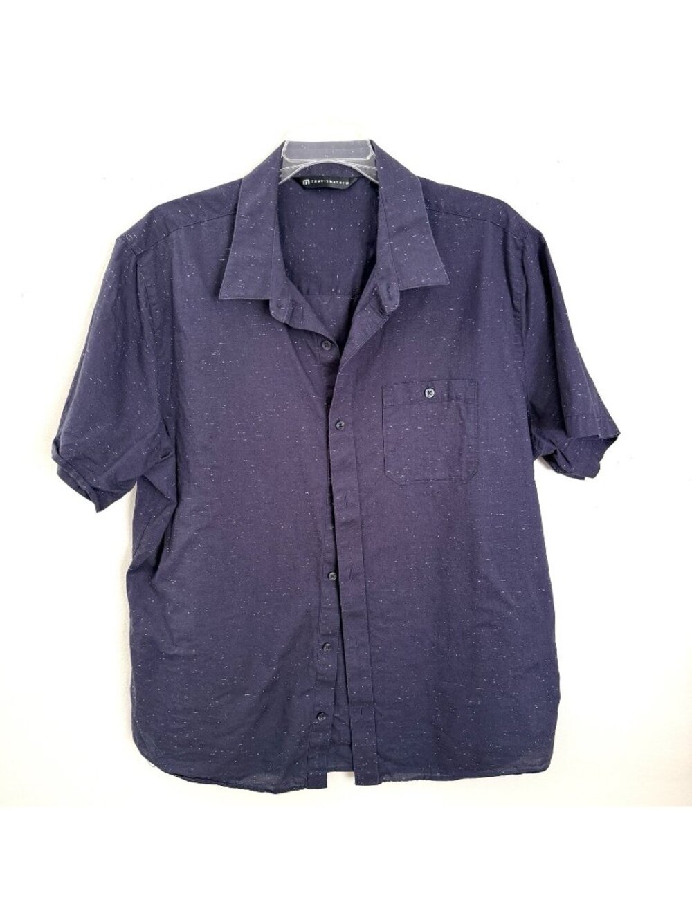 Travis Mathew Size L  Shirt Navy Speckled Blue Button Up Short Sleeves Collared